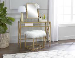 Fingerhut Mcleland Design Gold Metal Vanity With Imitation Fur Stool Office Waiting Room Chairs Chair Design Accent Chairs For Living Room