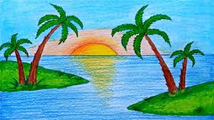 How to draw an island. How To Draw Island Easy Island Drawing Island Scenery Drawing With Pencil Colour Step By Step Youtube