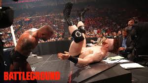 Wwe Network Randy Orton Sends Sheamus Crashing Into The Announce Table Wwe Battleground 2015