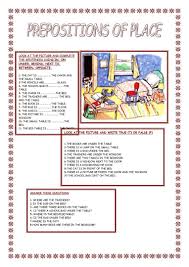 Preposition Of Place Prepositions Vocabulary Worksheets Fourth Grade Writing