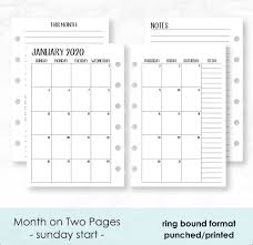 2020 Monthly Calendar Planner Fits Filofax Small 6 Ring Pocket Agenda Organizer Handmade Calendar Monthly Planner Filofax Refills Planner Tabs