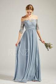 Bridesmaid Dress Lace Half Sleeve Dusty Blue Chiffon Wedding Etsy Half Sleeve Dresses Dresses Chiffon Bridesmaid