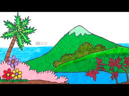 Sketsa gambar pemandangan alam berupa pedesaan dibawah kaki gunung dengan area persawahan dan sebuah rumah dipinggir jalan kecil diatas dapat digunakan untuk latihan mewarnai. Gunung Laut Cara Menggambar Dan Mewarnai Gambar Pemandangan Untuk Anak Youtube