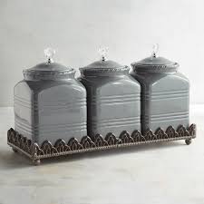 From Flour To Pasta And Everything In Between Our Gray Canister Set Holds Whatever You Need In Perfect St Ceramic Canister Set Ceramic Canisters Canister Sets