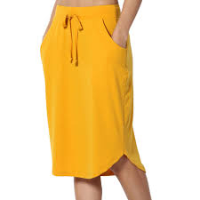 elastic drawstring waist pocket midi mustard skirt