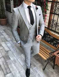 Italyan Stil Erkek Ceket Yelek Pantolon Gri Takim Elbise T2340 Stylish Mens Fashion Designer Suits For Men Suits Men Business