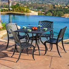 Noble House Hallandale Black 5 Piece Aluminum Square Outdoor Dining Set 2785 The Home Depot In 2020 Outdoor Patio Table Outdoor Dining Set Outdoor Tables And Chairs