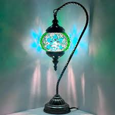 Silver Fever Handcrafted Mosaic Turkish Lamp Moroccan Glass Table Desk  Bedside Light Bronze Base with E12 Bulb Green Blue Star of David Lattern