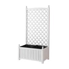 Dmc Lexington 28 In X 16 In White Wood Planter With Trellis Wood Planters Wood Trellis White Wood