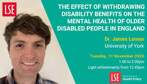 ⏰1pm Today! Department Seminar with Dr James Lomas The Effect of  Withdrawing Disability Benefits