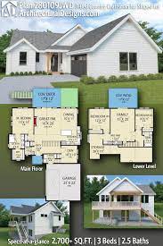 Plan 280109jwd 3 Bed Country Craftsman For Sloped Lot In 2021 Lake House Plans Basement House Plans Craftsman Floor Plans