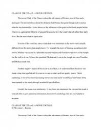 Come browse our large digital warehouse of free sample essays. Clash Of The Titans A Movie Critique Book Movie Report