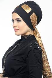 Leopar Siyah Hazir Fularli Bone Esarp Leopar Siyah Esarp