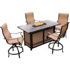 Maybe you would like to learn more about one of these? Hanover 5 Piece Aluminum Outdoor High Dining Set With Rectangular Slatted Top Firepit Table And Contoured Sling Swivel Chairs Mondn5pcfp Br The Home Depot