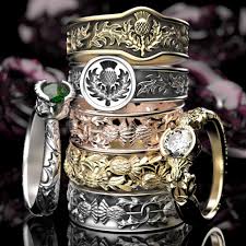 Scottish Thistle Wedding Bands Engagement Rings And Fashion Rings Made In Gold Silver Platinum Or Pall Thistle Jewellery Thistle Ring Custom Jewelry Design