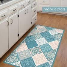 Vinyl Floor Mat Kitchen Mat With Tile Design In Turquoise And Blue Pvc Kitchen Rug Linoleum Rug Vinyl Floor Mat Vinyl Flooring Kitchen Mat