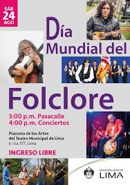 Etimológicamente deriva de folk (pueblo, gente, raza) y de lore (saber, ciencia) y se designa con ella el saber popular. Noticia Celebraran El Dia Mundial Del Folklore En La Plazuela De Las Artes Del Teatro Municipal De Lima