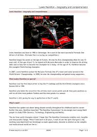 Sir lewis carl davidson hamilton mbe honfreng is a british racing driver. Lewis Hamilton Biography And Comprehension Ks2 Comprehension Teachit