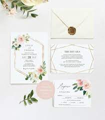 Pink Geometric Wedding Invitation Greenery Wedding Invitation Etsy Geometric Wedding Invitation Etsy Wedding Invitations Wedding Invitations