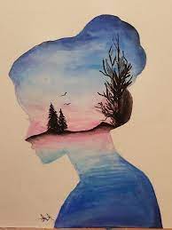 How to paint a room resource #2: Nature Inside A Woman S Head Watercolour Painting How To Draw Step By Step For Beginners White Background Cool Drawings Watercolor Art Diy Drawings