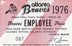1976 Atlanta Braves Employee Stadium Pass Atlanta Braves Braves Atlanta