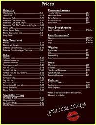 Consultation, shampoo, cut, and style. Hair Salon Prices List And Menu Design Ideas