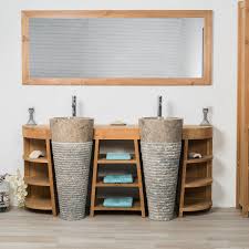 Ce meuble à la fois pratique et esthétique accueillera tout vos produits de beauté et votre textile de bain. Meuble De Salle De Bain En Teck Florence Double 180cm Vasques Gris