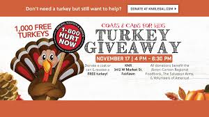 I will be keeping a lookout for alternative ways of scoring a turkey for free as well. 2017 Coats Cans For Kids Turkey Giveaway Akron Canton Regional Foodbank
