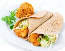 Many spanish words have come to us from three primary sources. A Pair Of Fish Tacos Served With Spanish Rice On A White Background Stock Photo Picture And Royalty Free Image Image 7608568