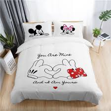 Black And White Duvet Cover Double Disney Mickey Minnie Valentine Romantic Duvet Cover Set King Queen Double Full Twin Single Size Bed Lin White Bed Set Queen Bedding Sets King Size Bedding Sets