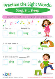2nd grade sight words worksheets pdf. Sing Sit Sleep Sight Words Worksheet Downloadable Pdf For Children