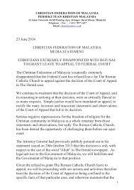 We, who are christians belonging to different christian churches, denominations and organizations but professing the same christian faith, have resolved to form the christian federation of malaysia through which we, as a community, shall endeavour. Cfm Media Statement Fed Court Decision 23 June 2014 English Fi