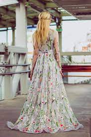 Flower Wedding Dress In Gray Color Wedding Dress With Sleeves Bridal Dress Long Wedding Gown In Grey Embroidered Wedding Dress From Tulle Wedding Dresses With Flowers Embroidered Wedding Dress Long Gown