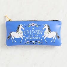 A magical, fantastical, whimsical unicorn ate your homework. A Unicorn Ate My Homework Pencil Pouch
