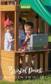 Bristol Point Wooden Swing Set Swing Set Wooden Swing Set Kids Playing