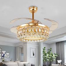Crown Led Ceiling Fan Vintage Style Clear Crystal Led Gold Finish Semi Flush Light Beautifulhalo Com