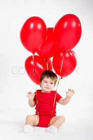 Little Baby Boy With Red Balloons Stock Image Colourbox