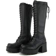 Sale Vintage Black Gothic Bongo Platform Chunky Leather Boots Size 78 Liked On Polyvore Featuring Sh Leather Lace Up Boots Chunky Black Boots Boots