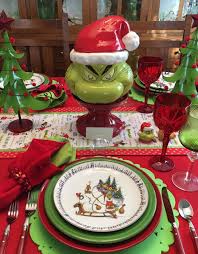 A Grinch On The Christmas Tablescape Whispers Of The Heart Grinch Christmas Decorations Christmas Tablescapes Grinch Christmas Party