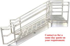 Paragon's prefab indoor & outdoor staircases are available in both straight and spiral configurations, and are ready to install. Aluminum Stairs With Horizontal Platform Extensions Aluminum Stairs Stairs Industrial Stairs Metal Stairs Open Tread Stair Osha Prefab Stairways