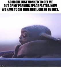 Baby Yoda Honk Parking Space Die Yoda Funny Funny Memes Yoda Meme