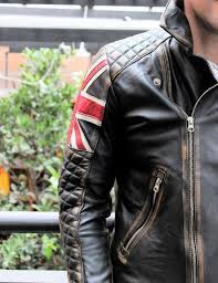 Union Jack Leather Jacket In Distressed Black Color British Flag Cafe Racer Limited Ed Cafe Racer Leather Jacket Cafe Racer Jacket Jackets Men Fashion