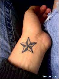This tattoo pattern looks great in small scale on the neck, shoulder blade, waist, hands and ankle. Natuical Star Tattoo On Wrist Blue And Black Nautical Star Tattoos Nautical Star Tattoos Star Tattoo On Wrist Star Tattoos Nautical Star Tattoos