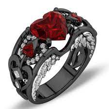 Red Ruby Black Gold Heart Angel Wings Ring Wedding Jewelry Gifts Size 6 7 8 9 10 Black Gold Jewelry Black Gold Ring Gothic Jewelry
