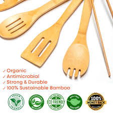 Bamboo is dense and hard, making it difficult for bacteria to penetrate its surface. 7 Piece Bamboo Cooking Utensils Set Wooden Kitchen Utensils Blauke