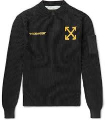 Bart Simpson Off White T Shirt Black Off White Bart Simpson Printed Ribbed Cotton And Cashmere Blend Sweater Cashmere Blend Sweater White Knitwear Ribbed Knit Sweater