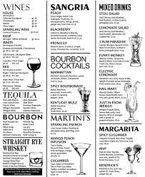 Cocktails Wine Sliders Grill Bar Drink Menu Restaurant Drinks Menu Layout