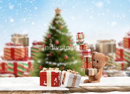 A fun snow christmas tree template, showing a christmas tree based on a white light trail. Teddy Bear With Christmas Gifts And Tree Background White Snow Christmas 3d Illustration Backgrounds Textures Indivstock
