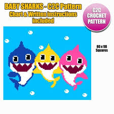 baby sharks c2c crochet written pattern and chart etsy