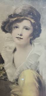 VINTAGE SAMUEL SCHIFF FRAMED LITHOGRAPH ~CHILD HOLDING A BUNNY